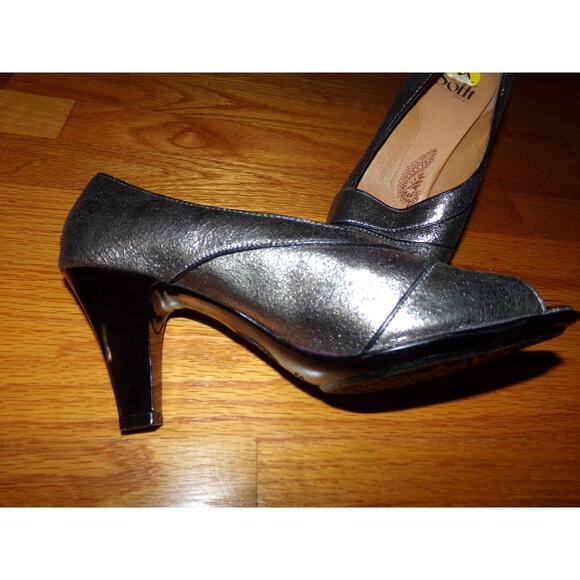 Sofft Metallic/black peep toe heels 9 Leather 3 /14" heel - Picture 2 of 7